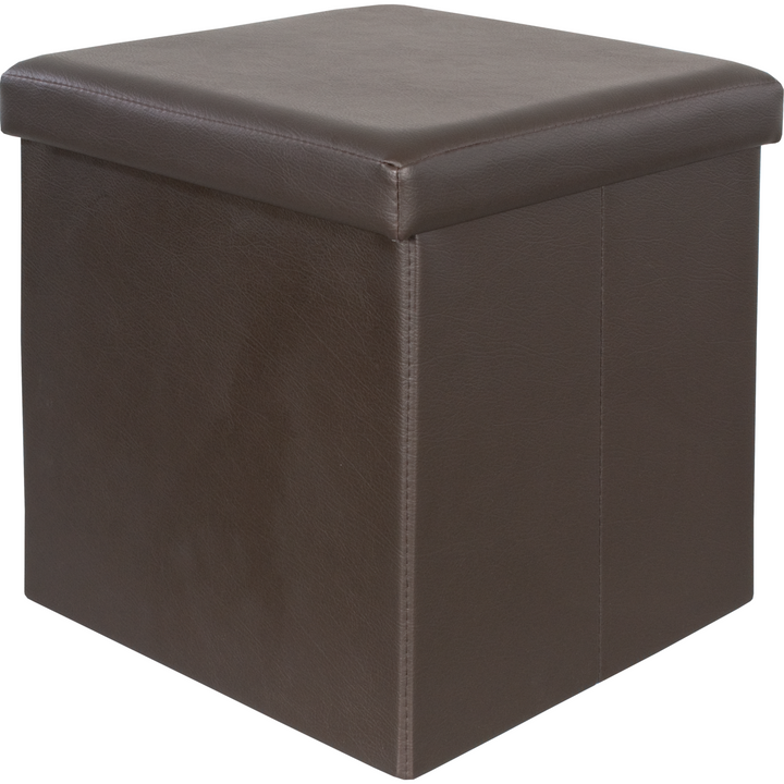 VESTIAMO CASA - Pouf contenitore marrone in ecopelle richiudibile - 38x38 cm