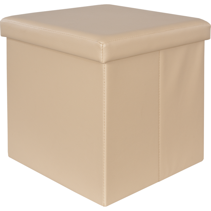 VESTIAMO CASA - Pouf contenitore beige in ecopelle richiudibile - 38x38 cm