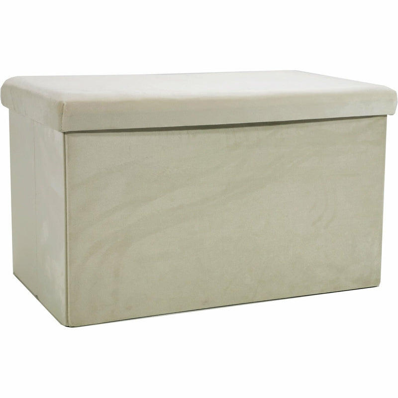 Pouf contenitore D 32 cm effetto velluto crema e bambù - Kimono