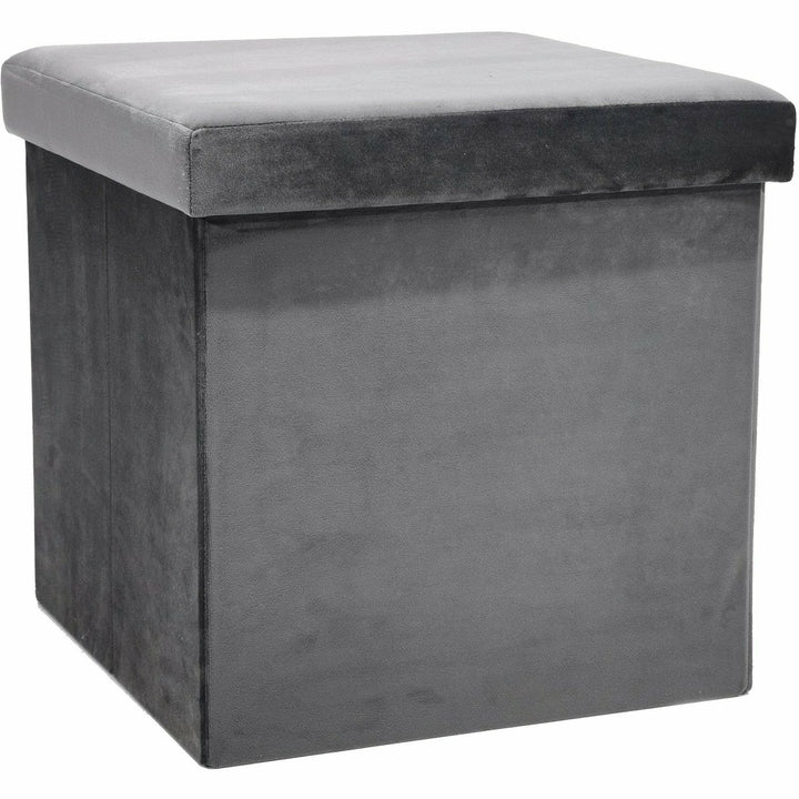 VESTIAMO CASA - Pouf Contenitore grigio in velluto richiudibile - h38x38x38 cm
