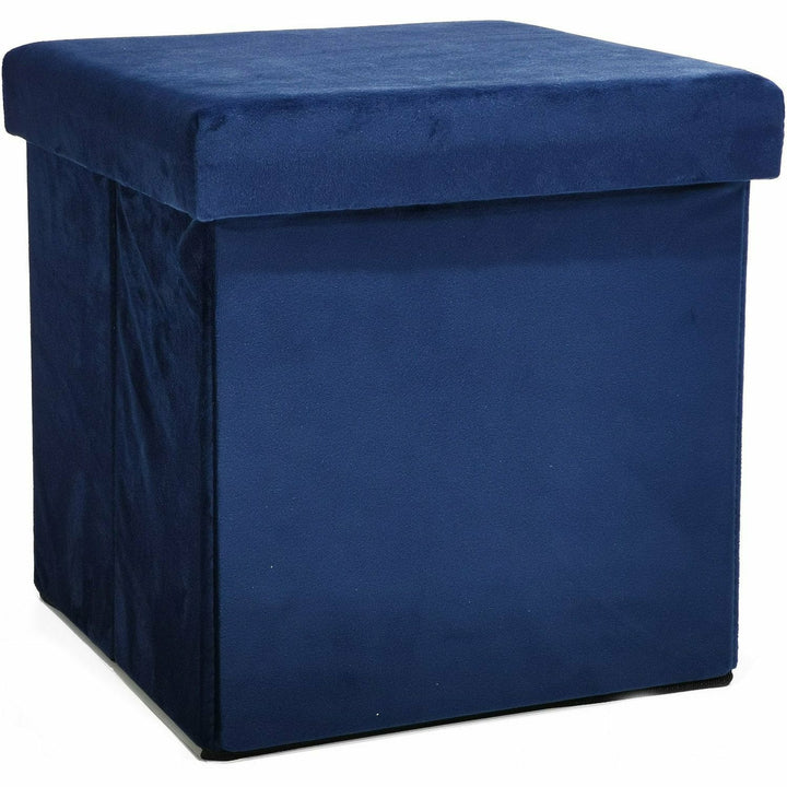 VESTIAMO CASA - Pouf contenitore blu in velluto richiudibile - 38x38 cm