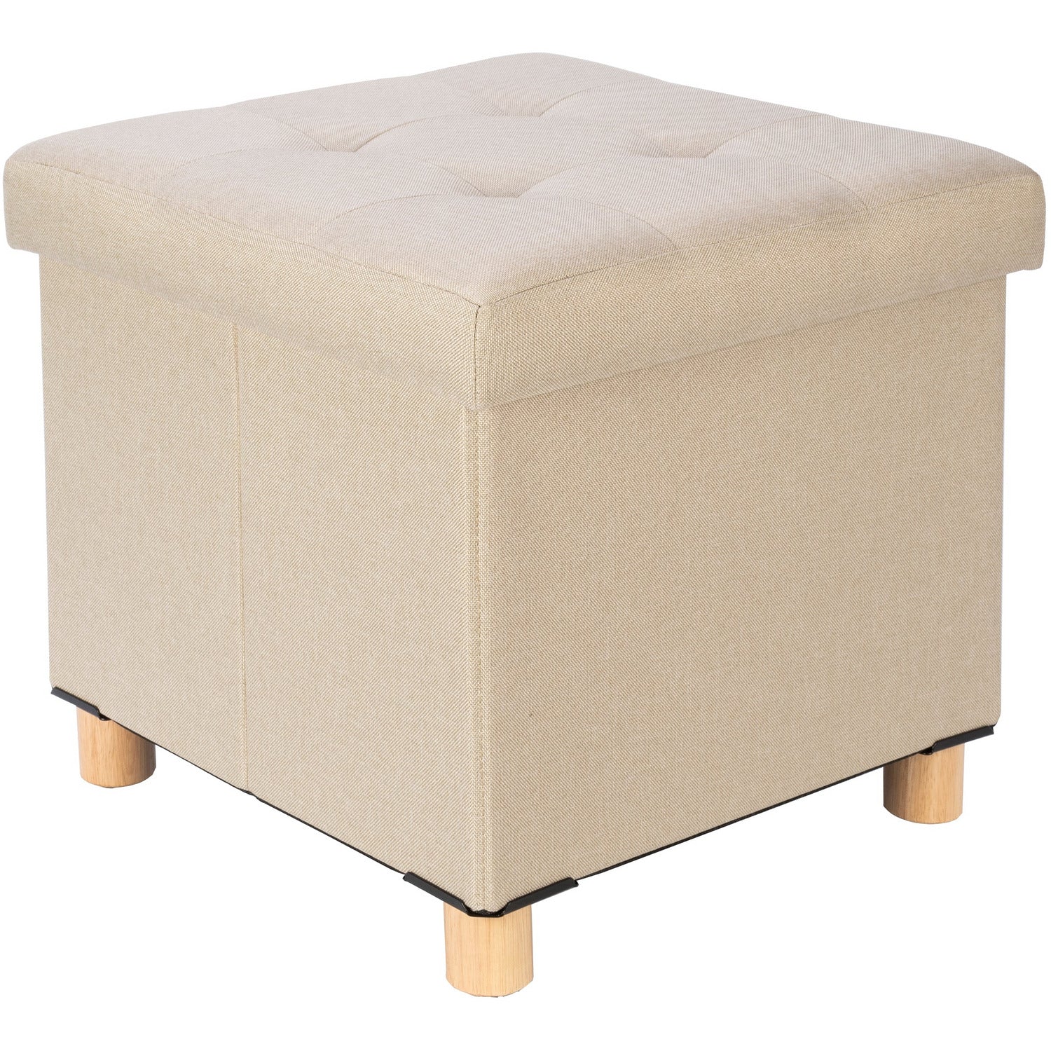 VESTIAMO CASA - Pouf Contenitore Richiudibile Beige con piedi in legno - h34x38x38 cm