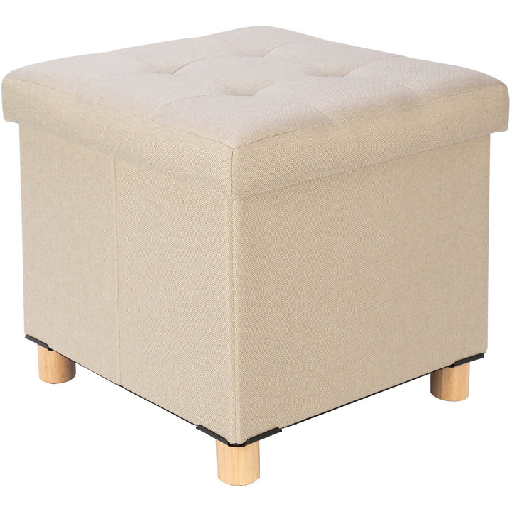 VESTIAMO CASA - Pouf Contenitore Richiudibile Beige con piedi in legno - h34x38x38 cm