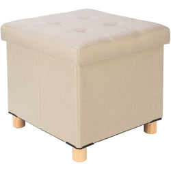 VESTIAMO CASA - Pouf contenitore richiudibile beige con piedi in legno - h34x38x38 cm
