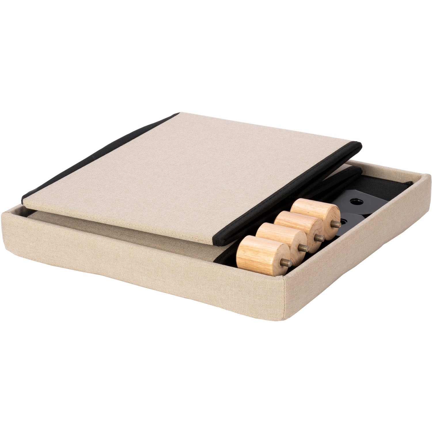 VESTIAMO CASA - Pouf Contenitore Richiudibile Beige con piedi in legno - h34x38x38 cm