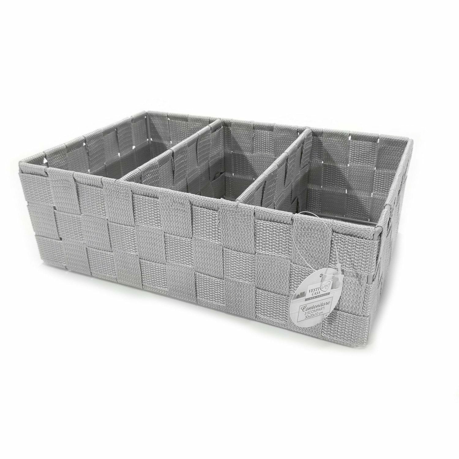 VESTIAMO CASA - Contenitore 3 scomparti Grigio - h10x30x20 cm