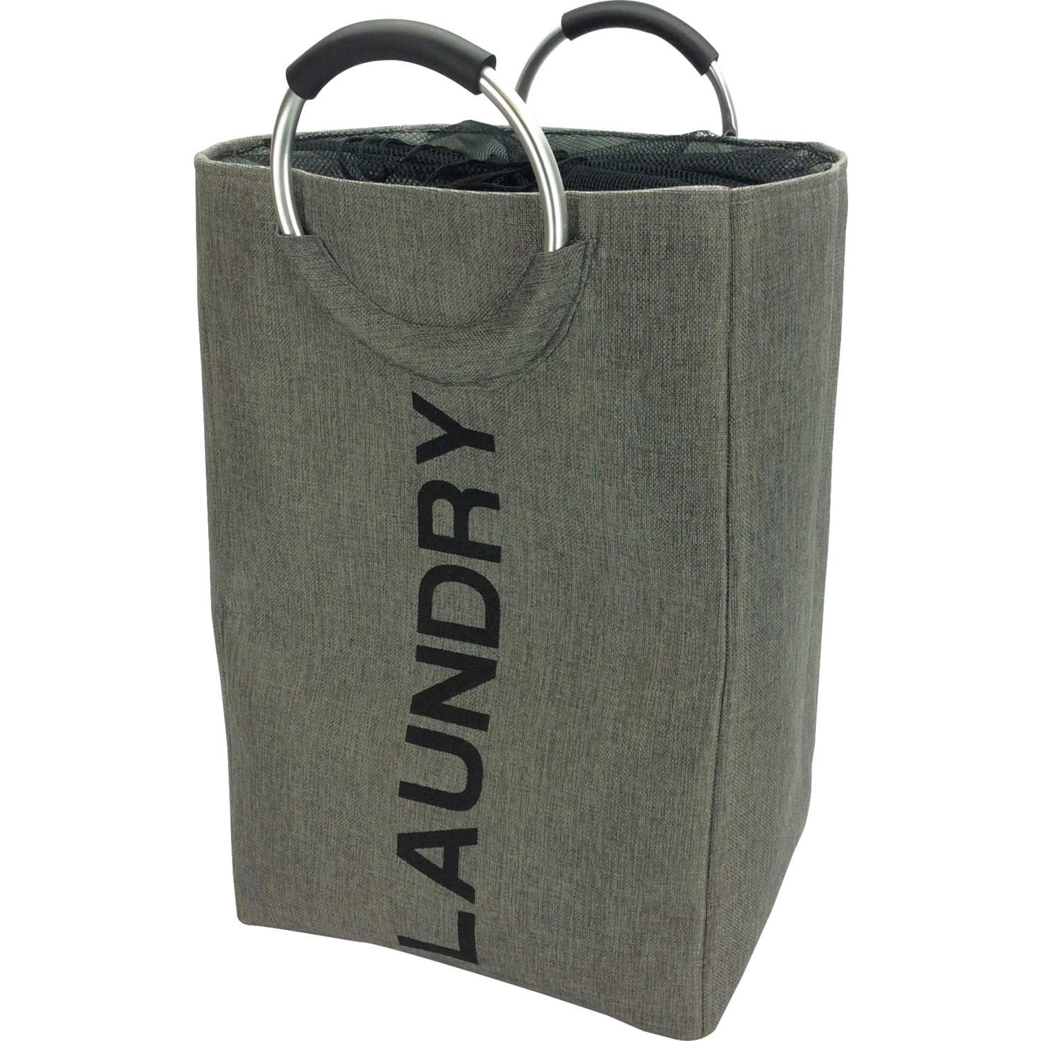 VESTIAMO CASA - Portabiancheria grigio con maniglie in alluminio - h55x36x30 cm