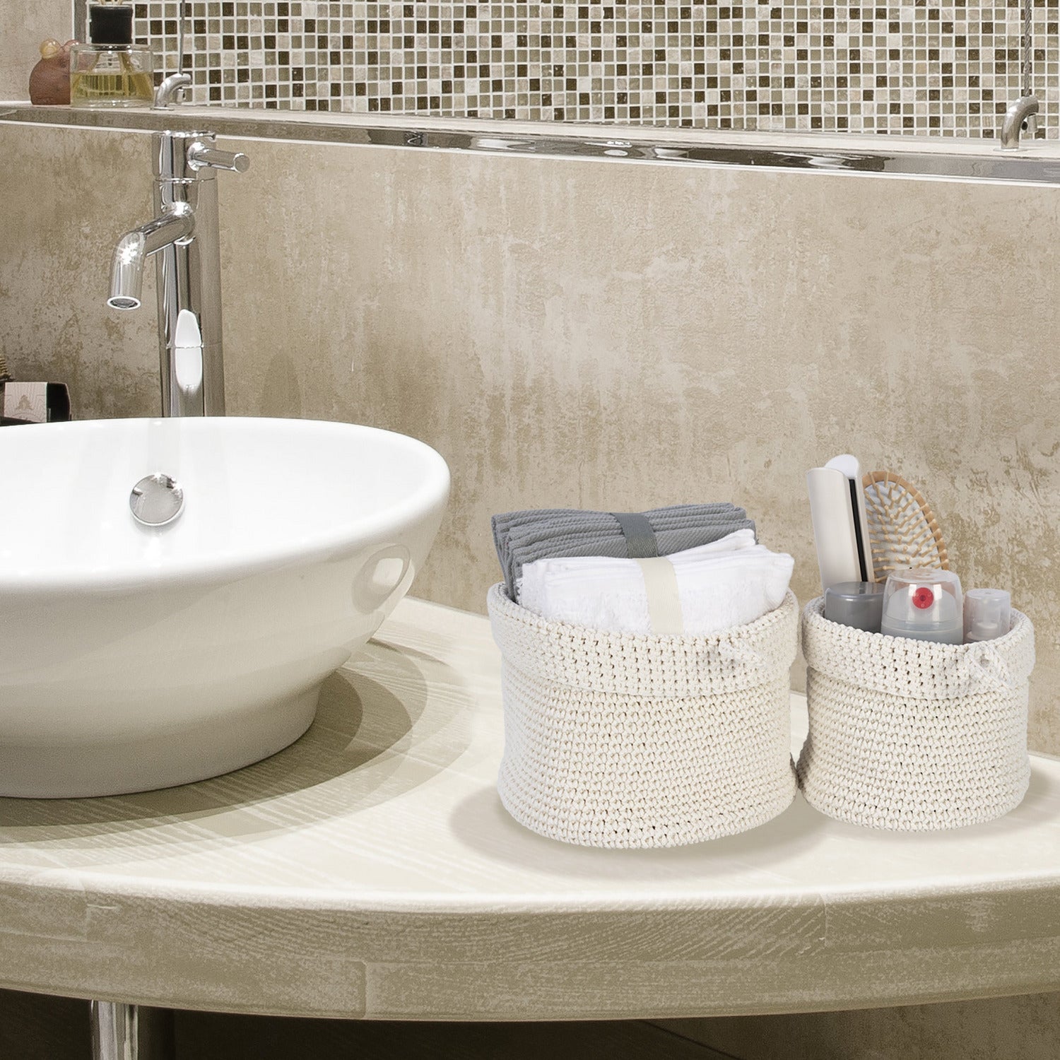 VESTIAMO CASA - Cestino in tessuto multiuso bianco - set 2 pezzi