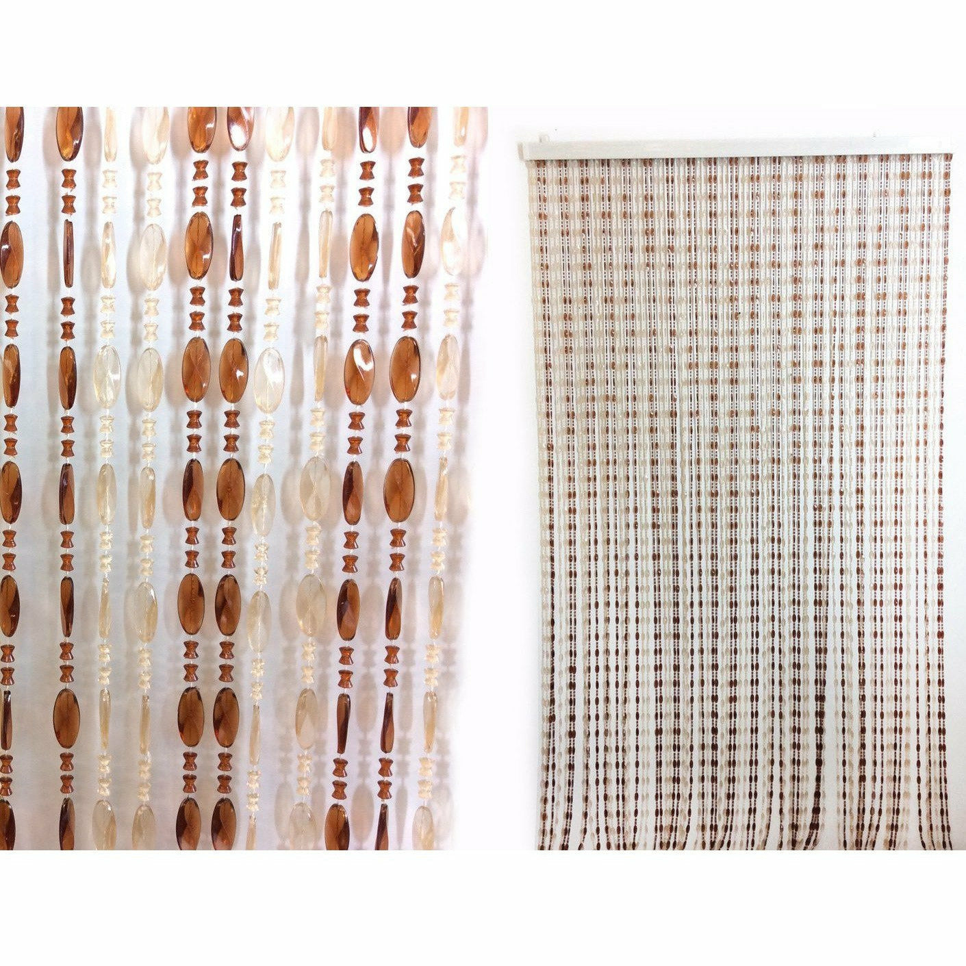 VESTIAMO CASA GIARDINO - Tenda a fili con perline marrone/beige con supporto in alluminio h220x100 cm