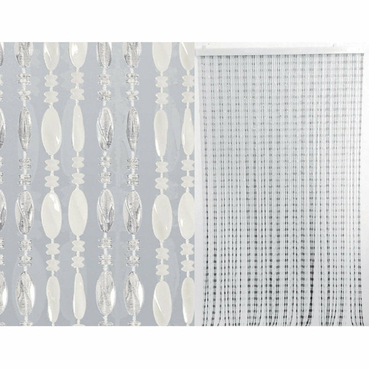 VESTIAMO CASA GIARDINO - Tenda a fili con perline bianco ghiaccio con supporto in alluminio h220x100 cm