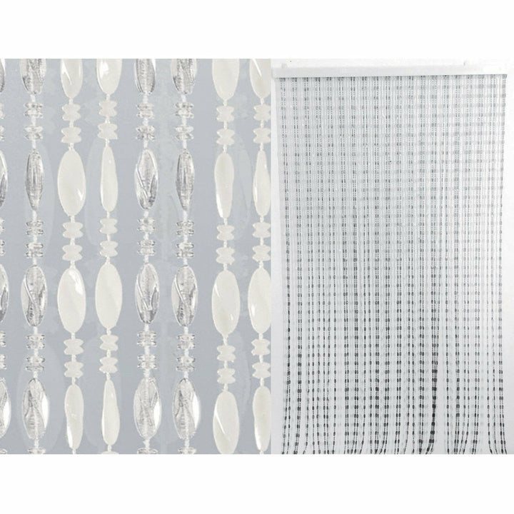VESTIAMO CASA GIARDINO - Tenda a fili con perline bianco/ghiaccio con supporto in alluminio h230x120 cm