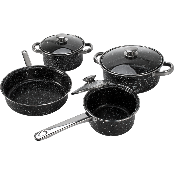 GUSTO CASA - Batteria di Pentole Black Antiaderenti Marmorizzate 7 Pezzi
