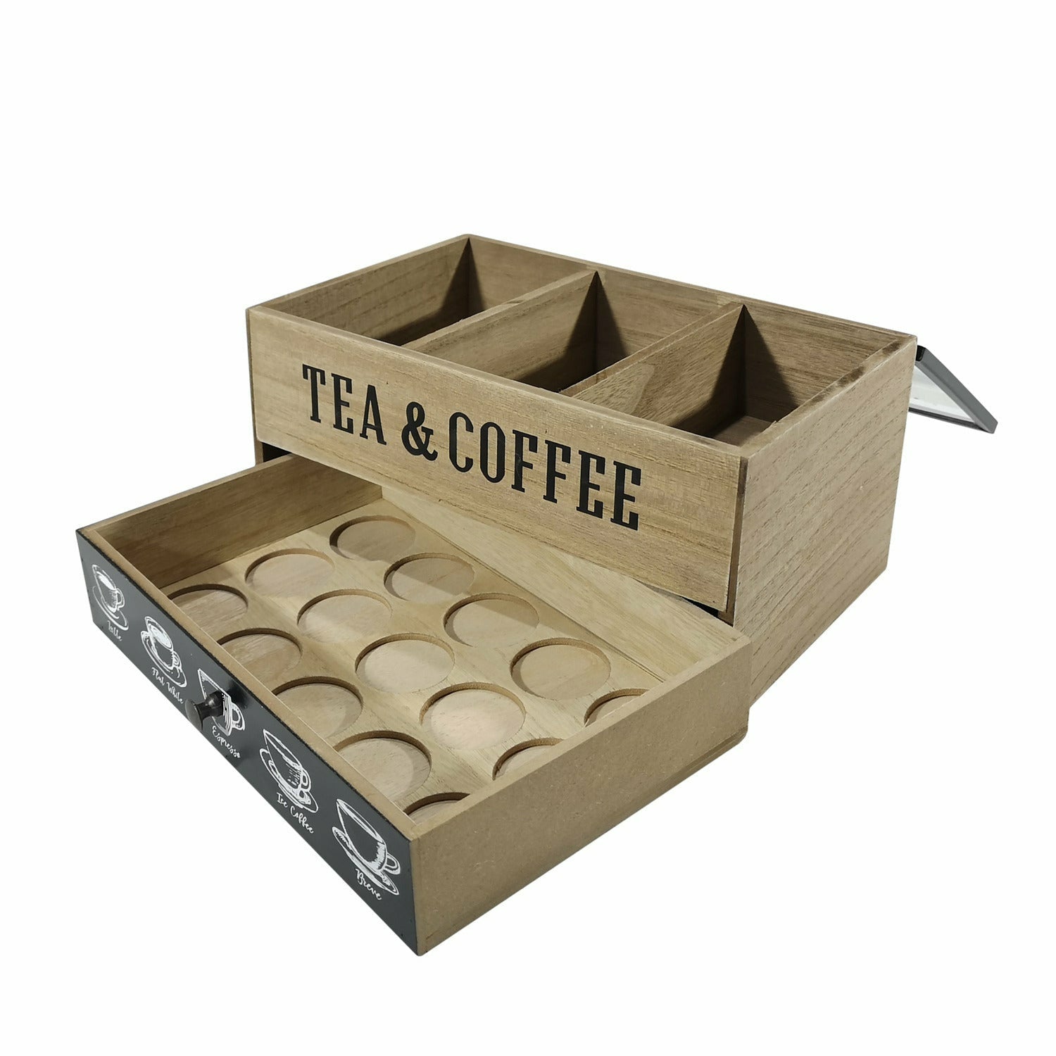 GUSTO CASA - Portatisane con Cassetto Porta Capsule Tea & Coffee - h12x25x16cm