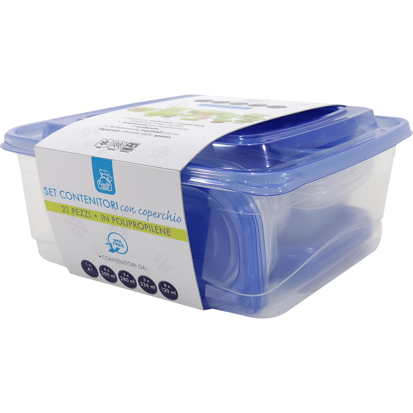 GUSTO CASA - Contenitori con coperchio ermetico in Polipropilene Food Organizer set 21 pezzi