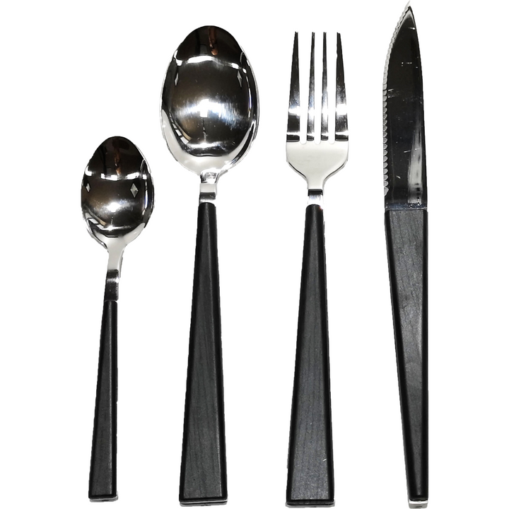 GUSTO CASA - Servizio posate in acciaio inox color nero 24 pezzi - Linea Wood Elegant