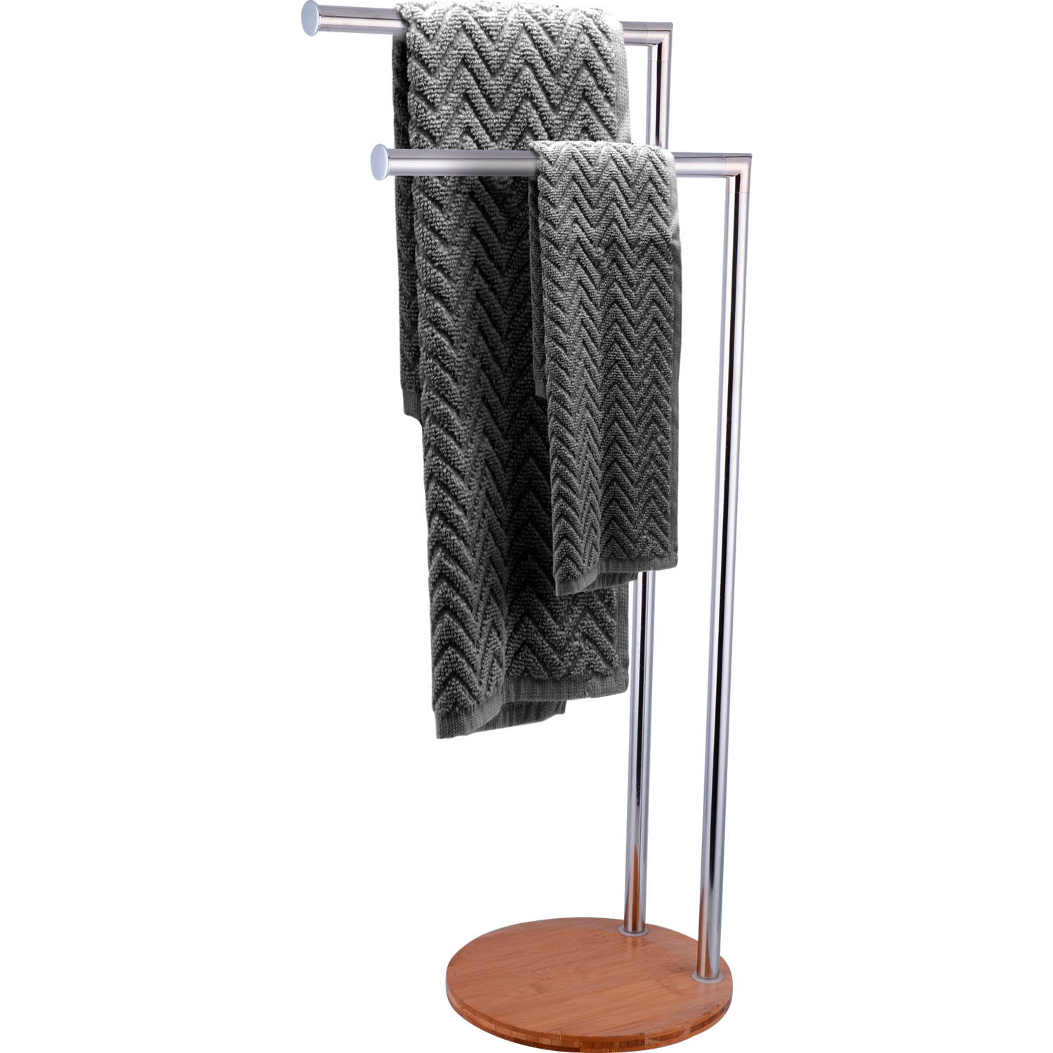 VESTIAMO CASA - Piantana Portasciugamani 2 posti in acciaio inox con base in bamboo - h79x36x24 cm