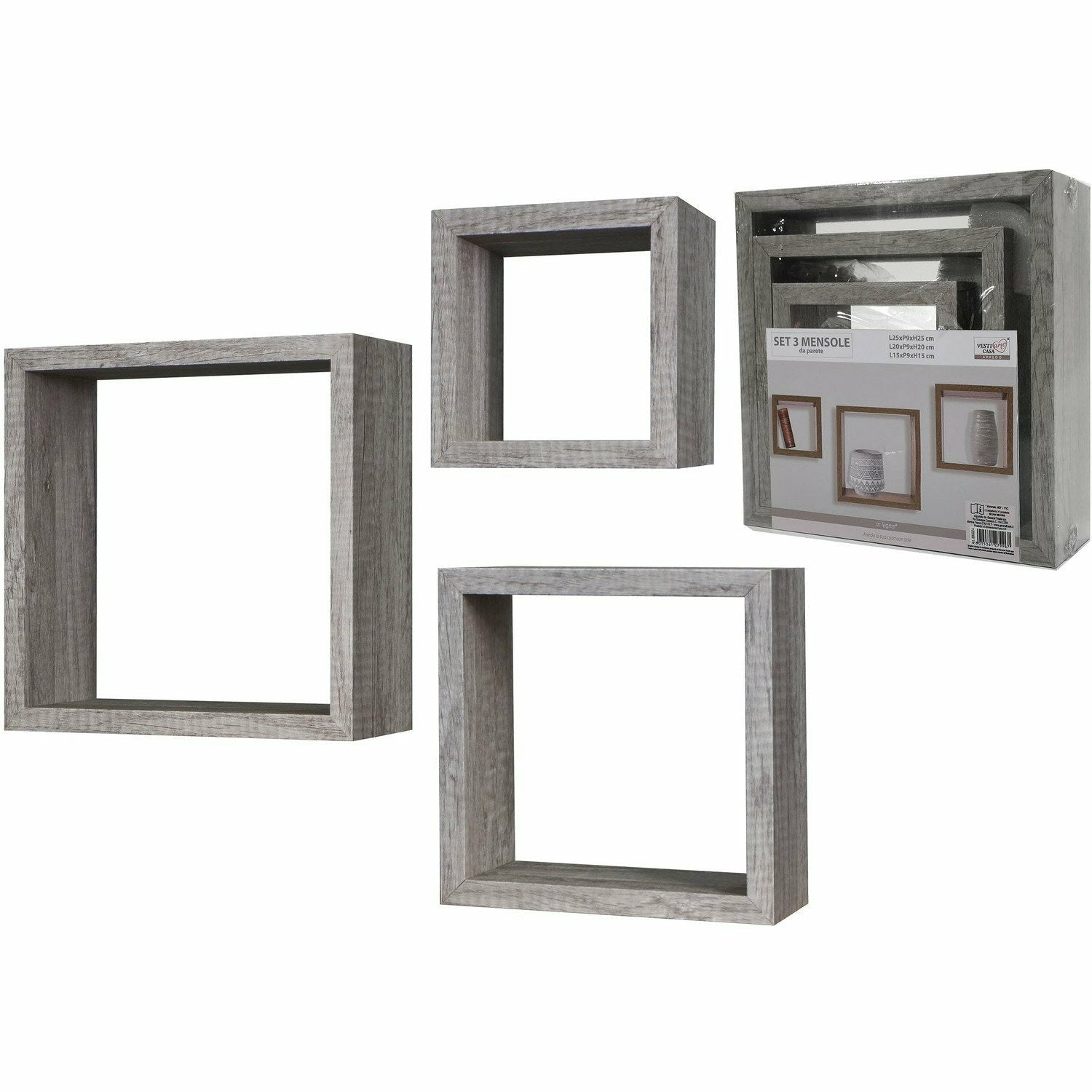 VESTIAMO CASA - Mensole da parete color grigio - set 3 pezzi