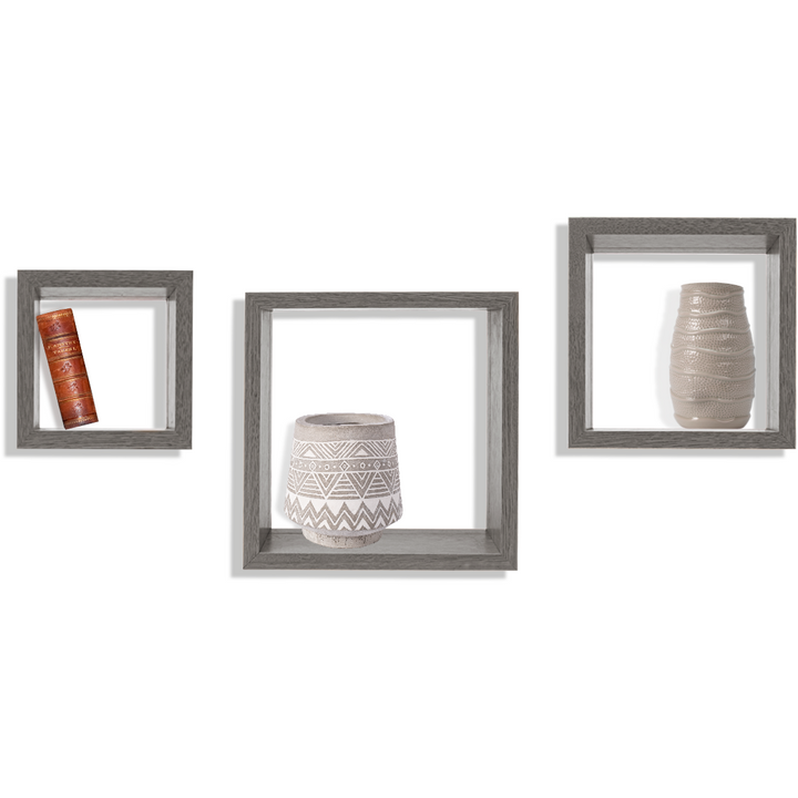 VESTIAMO CASA - Mensole cubo da parete colore grigio - set 3 pezzi