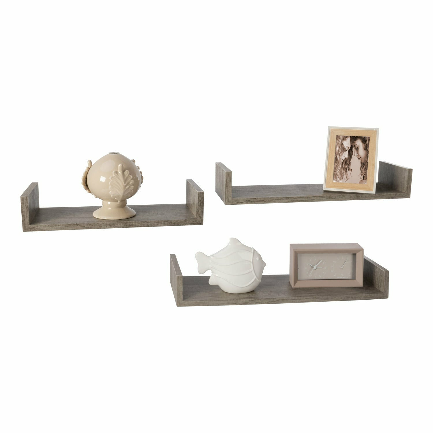 VESTIAMO CASA - Set Mensole da Parete in Legno Rovere Grigio 3 Pezzi