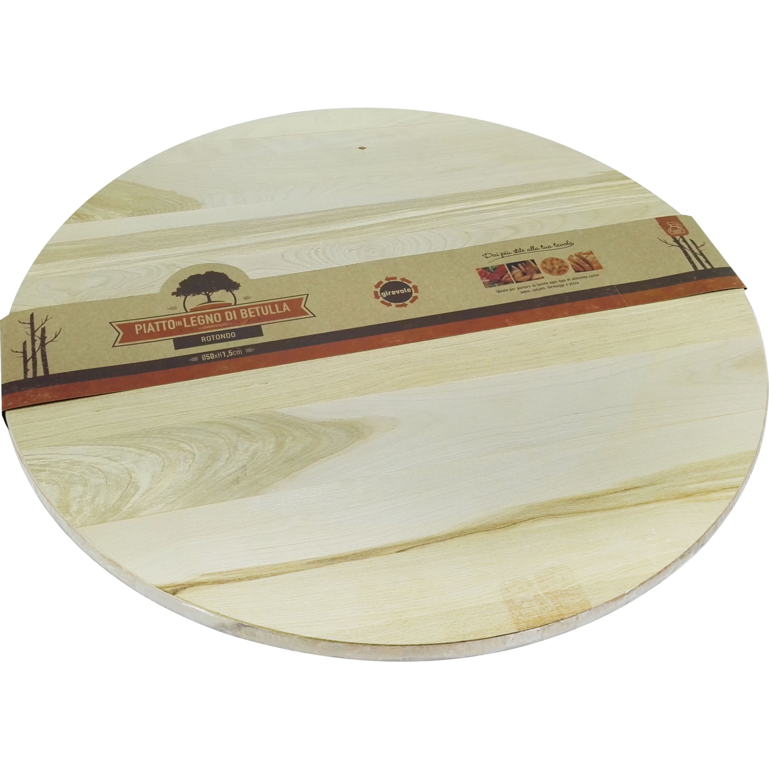 GUSTO CASA - Piatto tondo girevole in legno di betulla diametro 50 cm