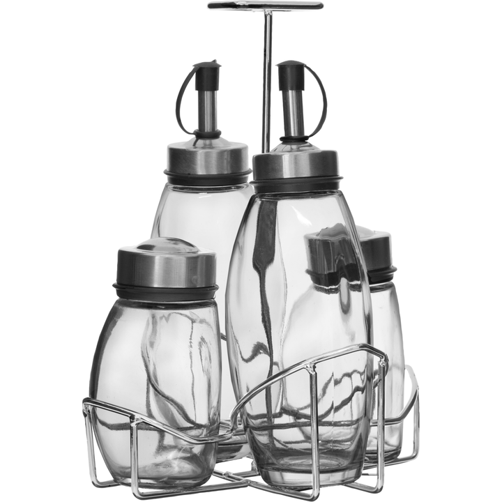 GUSTO CASA - Set menage 4 contenitori in vetro con stand in metallo cromato