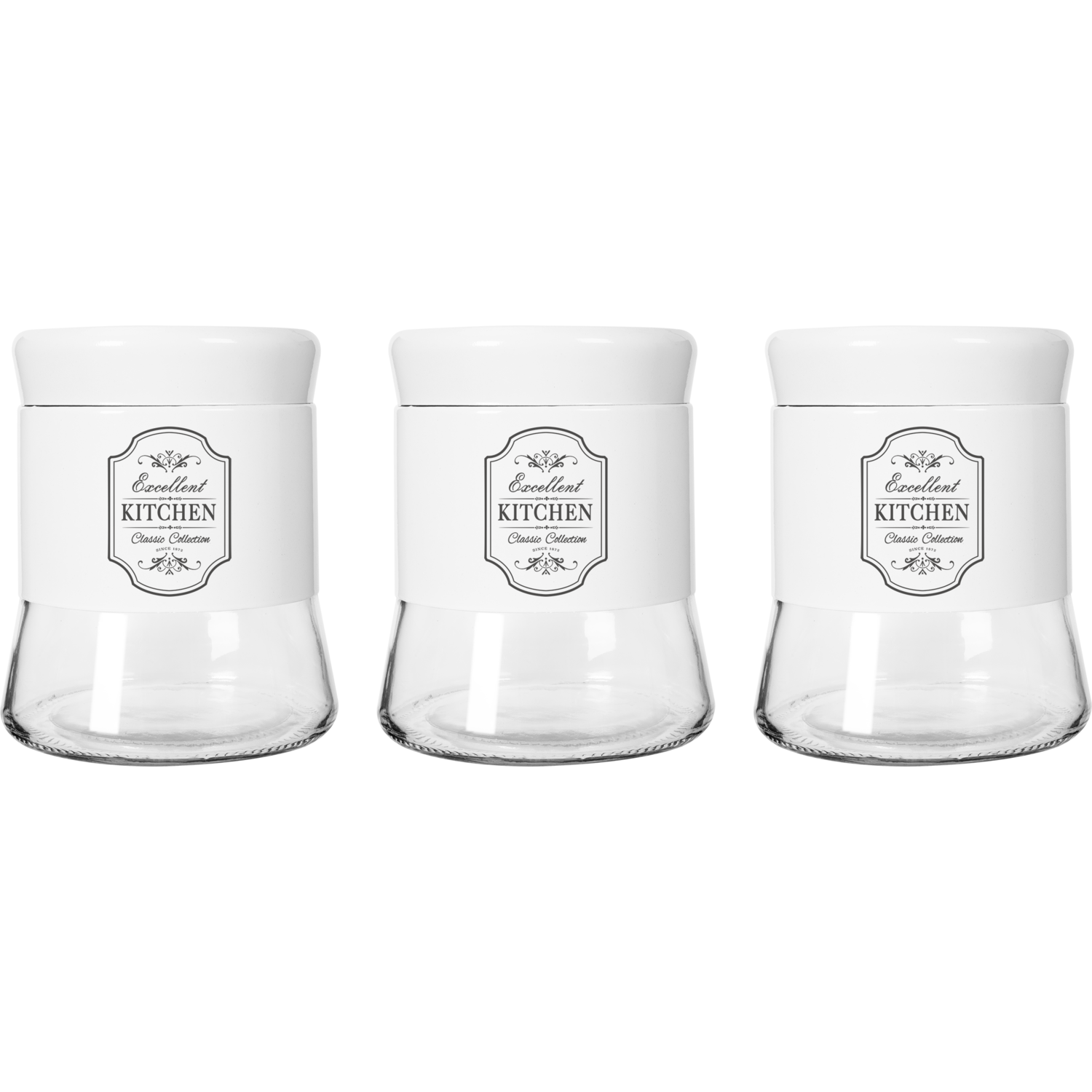 GUSTO CASA - Barattoli in vetro e latta set da 3 pezzi colore bianco - h14cm