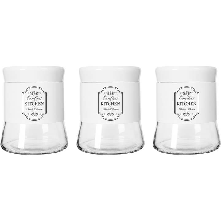 GUSTO CASA - Barattoli in vetro e latta set da 3 pezzi colore bianco - h14cm