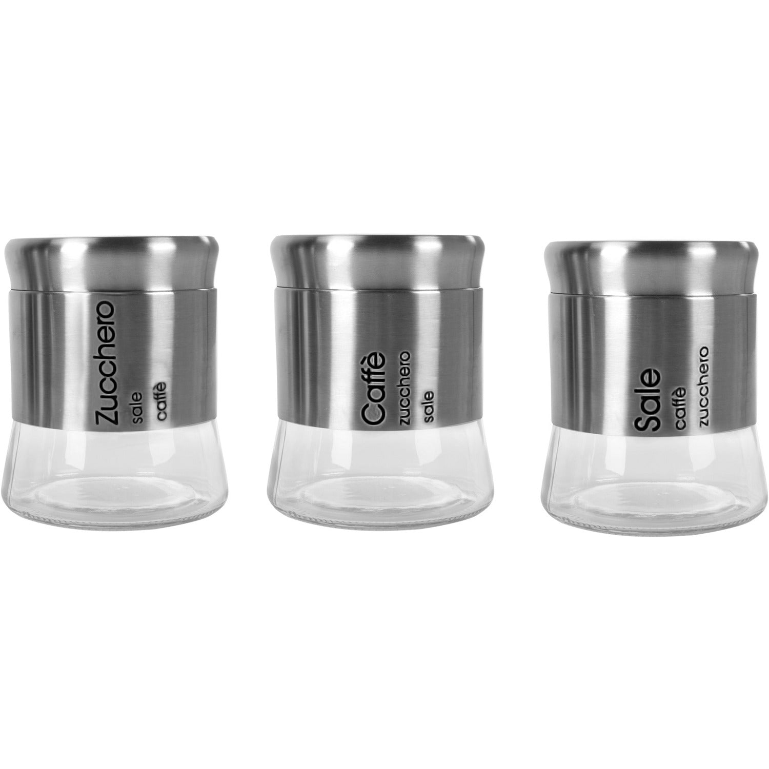 GUSTO CASA - Barattoli in vetro e acciaio inox set da 3 pezzi - h14cm x diametro 11,5 cm