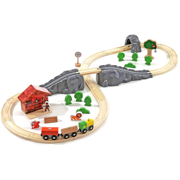 TU GIOCHI - Trenino con pista in legno Wood World - set 40 pezzi