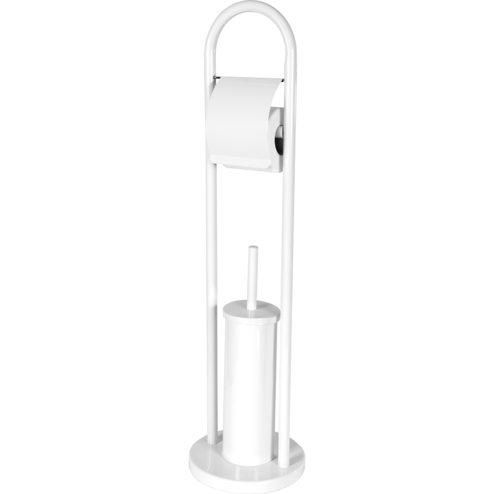 VESTIAMO CASA - Piantana Portascopino e Portarotolo in acciaio bianco - h80 cm diametro 22 cm