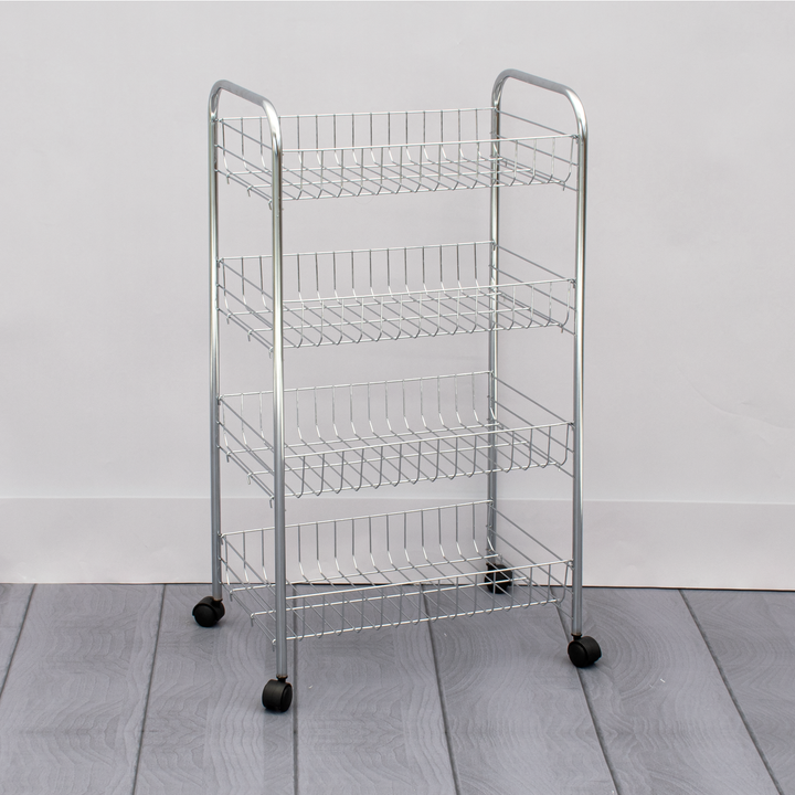 VESTIAMO CASA - Carrello cromato 4 cestelli con ruote h76 cm