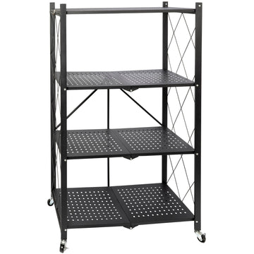 Scaffale Pieghevole Premium 4 Ripiani Con Ruote – Si Apre In 5 Secondi, Nessun Montaggio, In Metallo Resistente, Bianco/nero