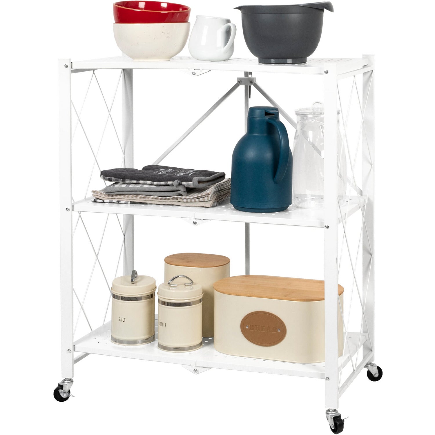 VESTIAMO CASA - Scaffale multiuso 3 ripiani richiudibili in metallo Bianco Industrial Style - h87x71x34 cm