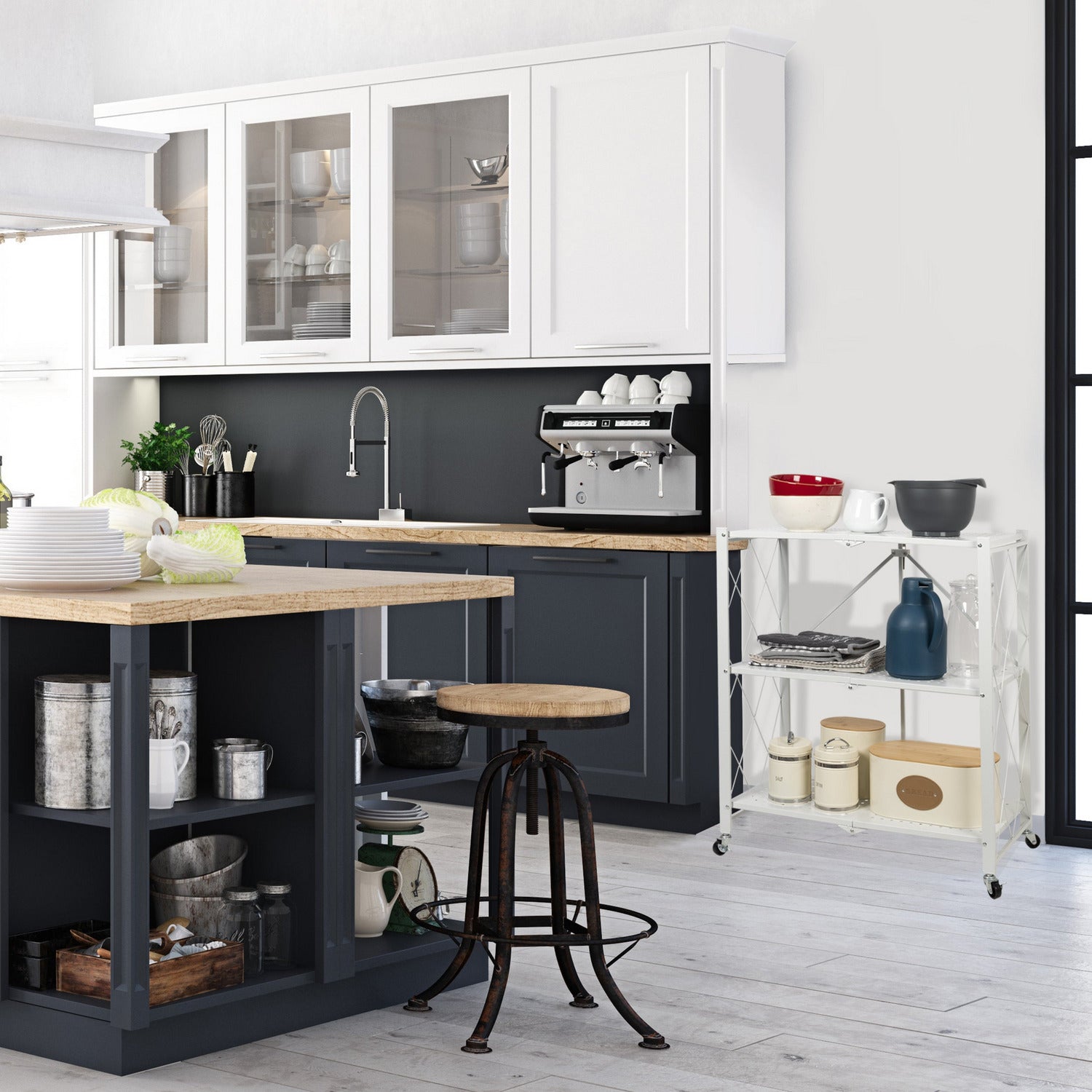 VESTIAMO CASA - Scaffale multiuso 3 ripiani richiudibili in metallo Bianco Industrial Style - h87x71x34 cm