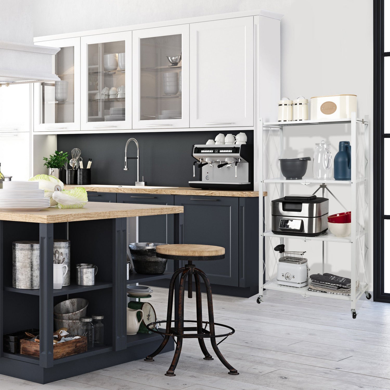 VESTIAMO CASA - Scaffale multiuso 4 ripiani richiudibili in metallo Bianco Industrial Style - h124x71x34 cm