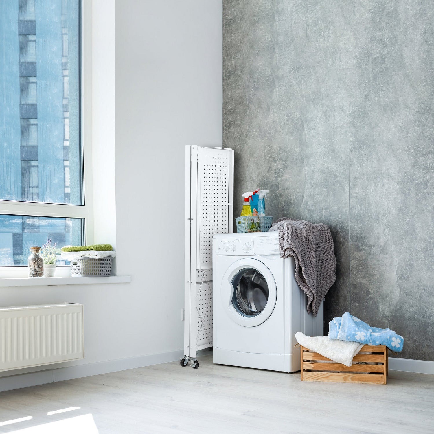 VESTIAMO CASA - Scaffale multiuso 4 ripiani richiudibili in metallo Bianco Industrial Style - h124x71x34 cm