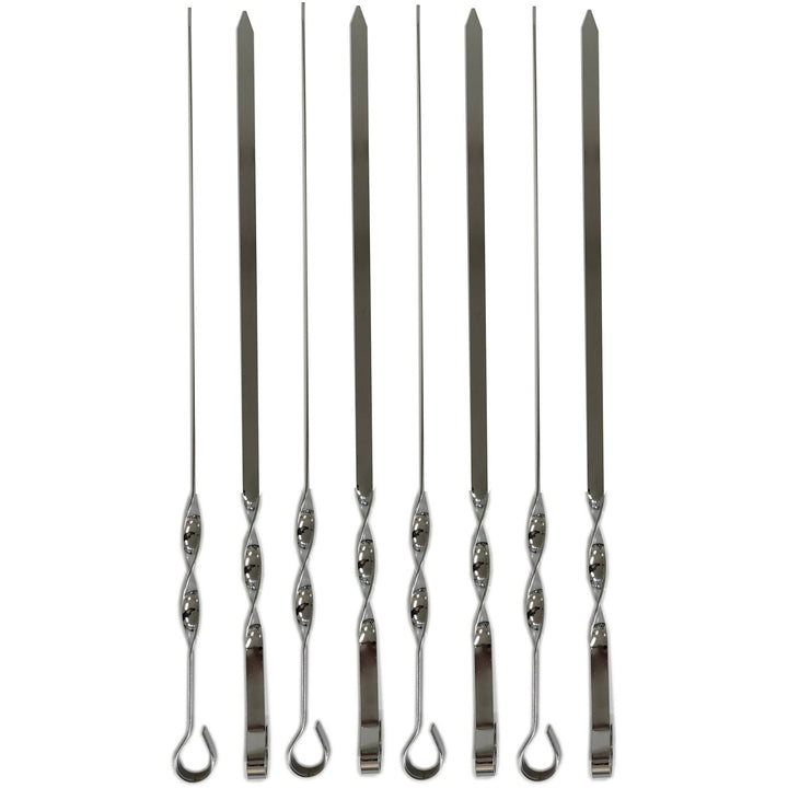 Set Di 2 Spiedi Doppi In Acciaio Inox - Lunghezza 60 Cm, Manico In Legno, Per Barbecue E Spiedini Grandi