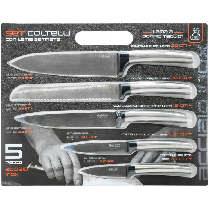 GUSTO CASA - Coltelli in acciaio inox con lama satinata set 5 pezzi