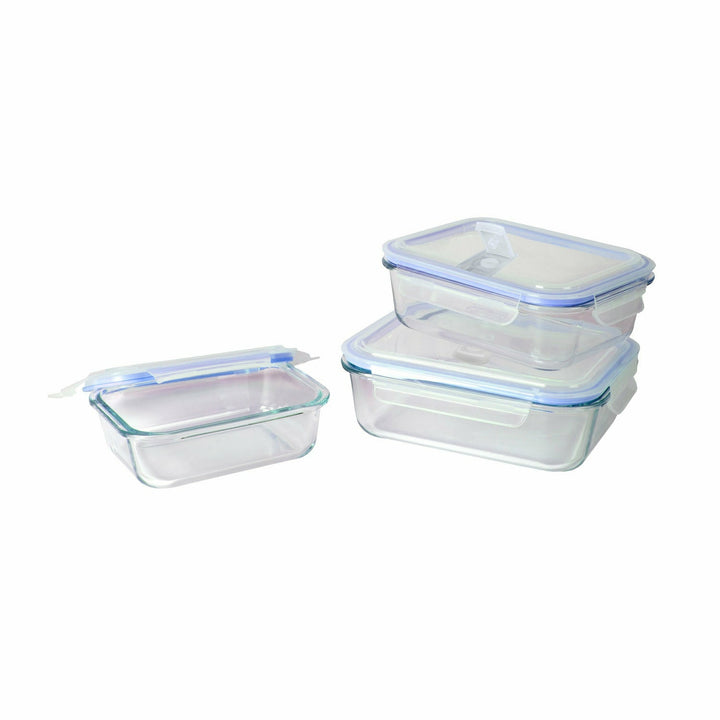 GUSTO CASA - Set 3 Contenitori Rettangolari in vetro con coperchio ermetico Food Organizer