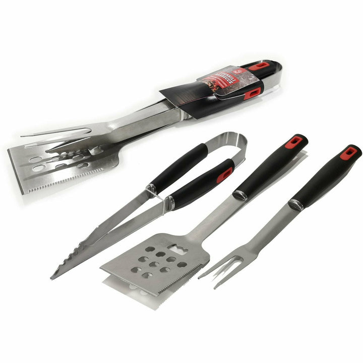 GUSTO CASA - Set BBQ 3 pezzi Utensili Barbecue in acciaio inox e manico in plastica
