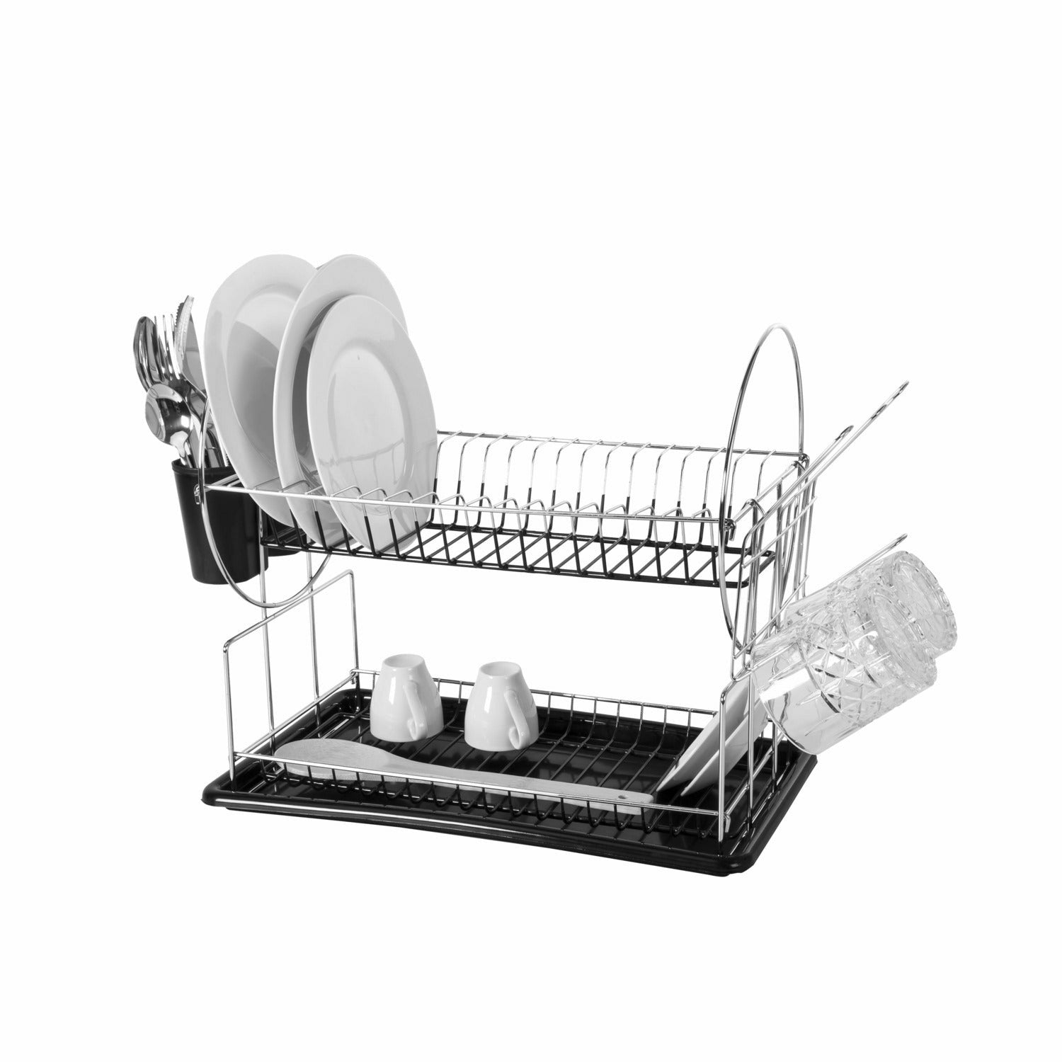 GUSTO CASA - Scolapiatti nero in metallo cromato 17 posti piatti con scolaposate - h36x50x24 cm