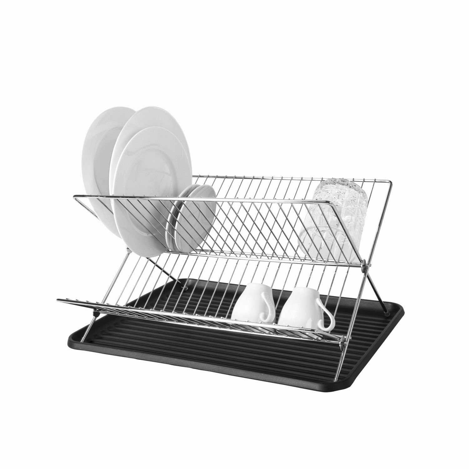 GUSTO CASA - Scolapiatti in metallo cromato con base 22 posti piatti - h23x43x32 cm