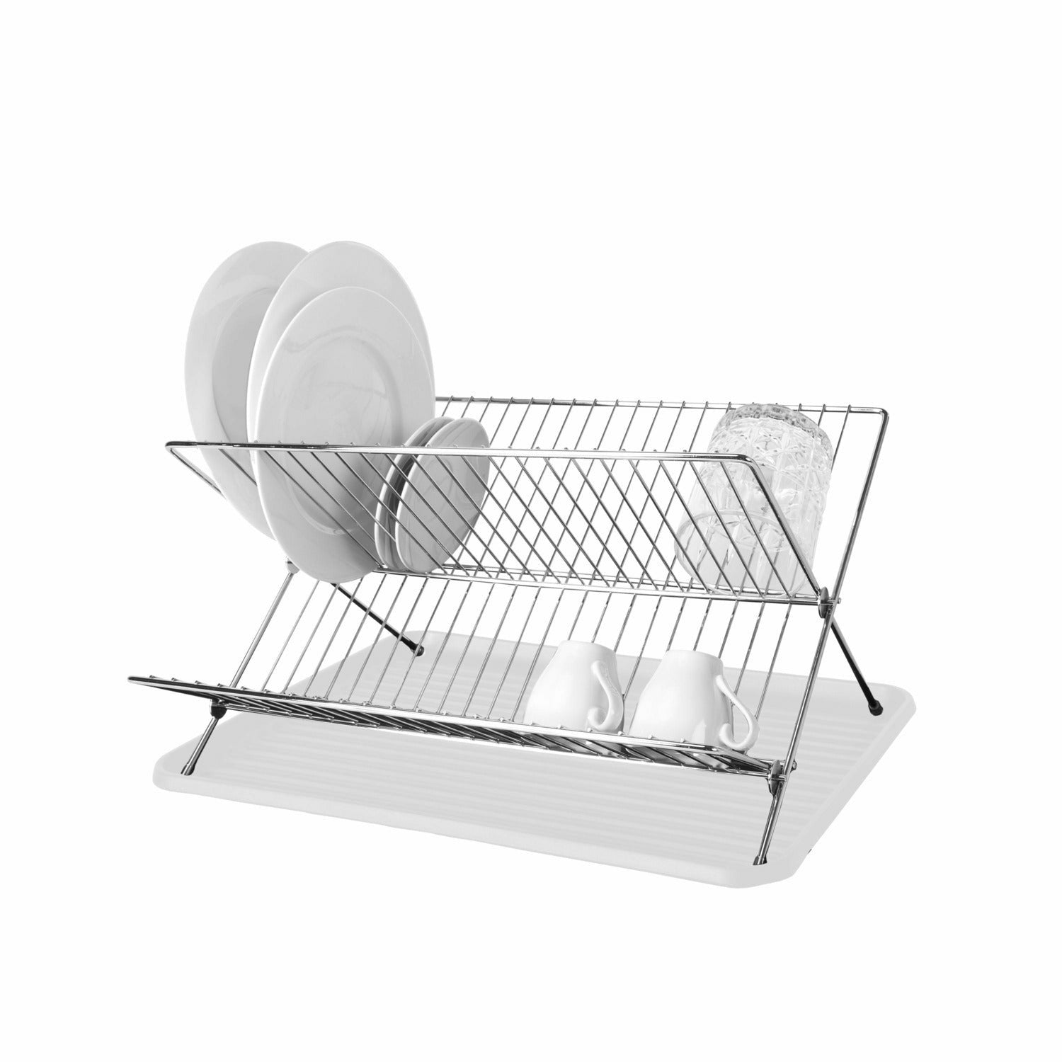 GUSTO CASA - Scolapiatti in metallo cromato con base 22 posti piatti - h23x43x32 cm