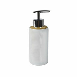 VESTIAMO CASA - Dispenser ricaricabile per sapone liquido colore bianco con elementi in bamboo - 260ml