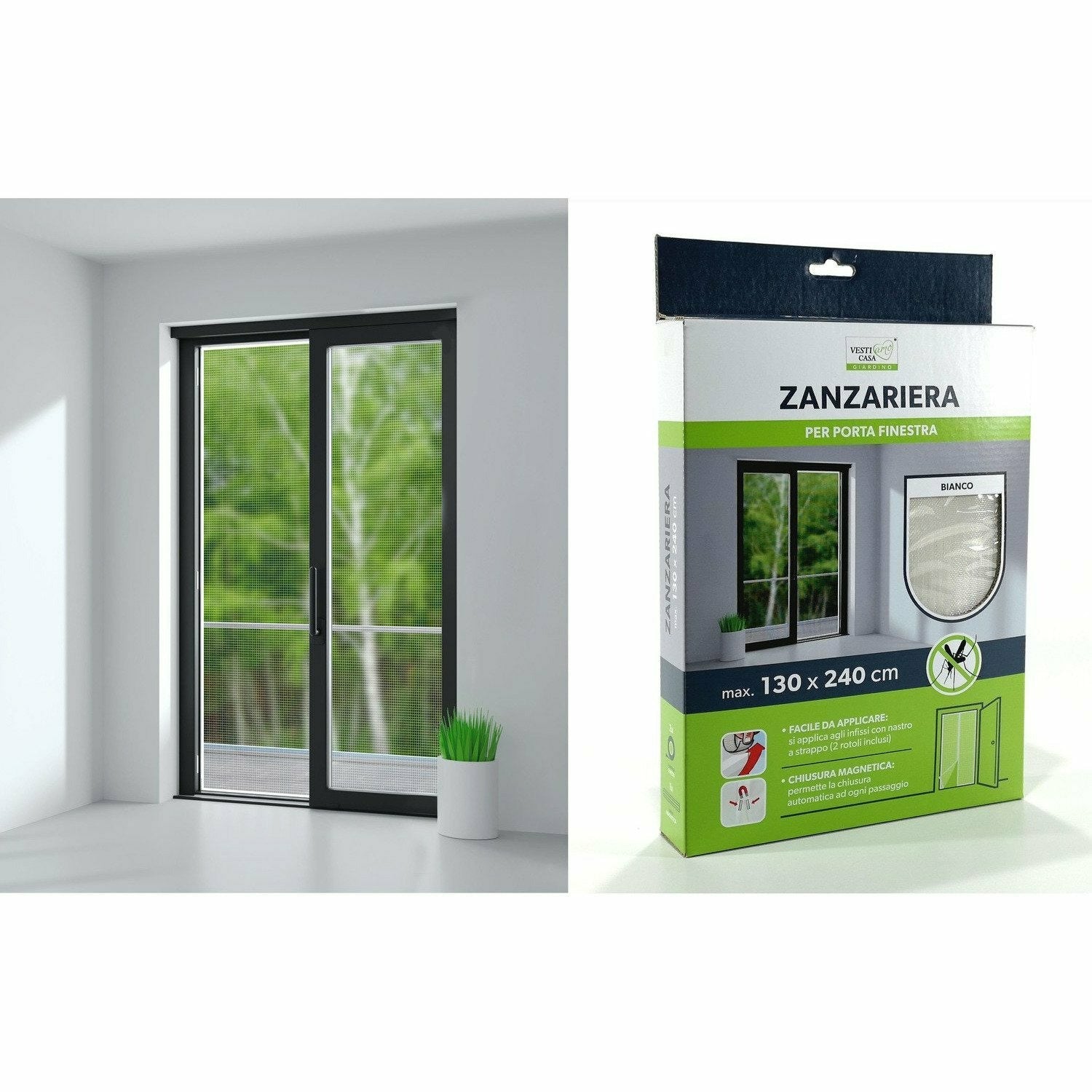 VESTIAMO CASA GIARDINO - Zanzariera Velcro per Porta Finestra Modulabile Bianca h240x130 cm