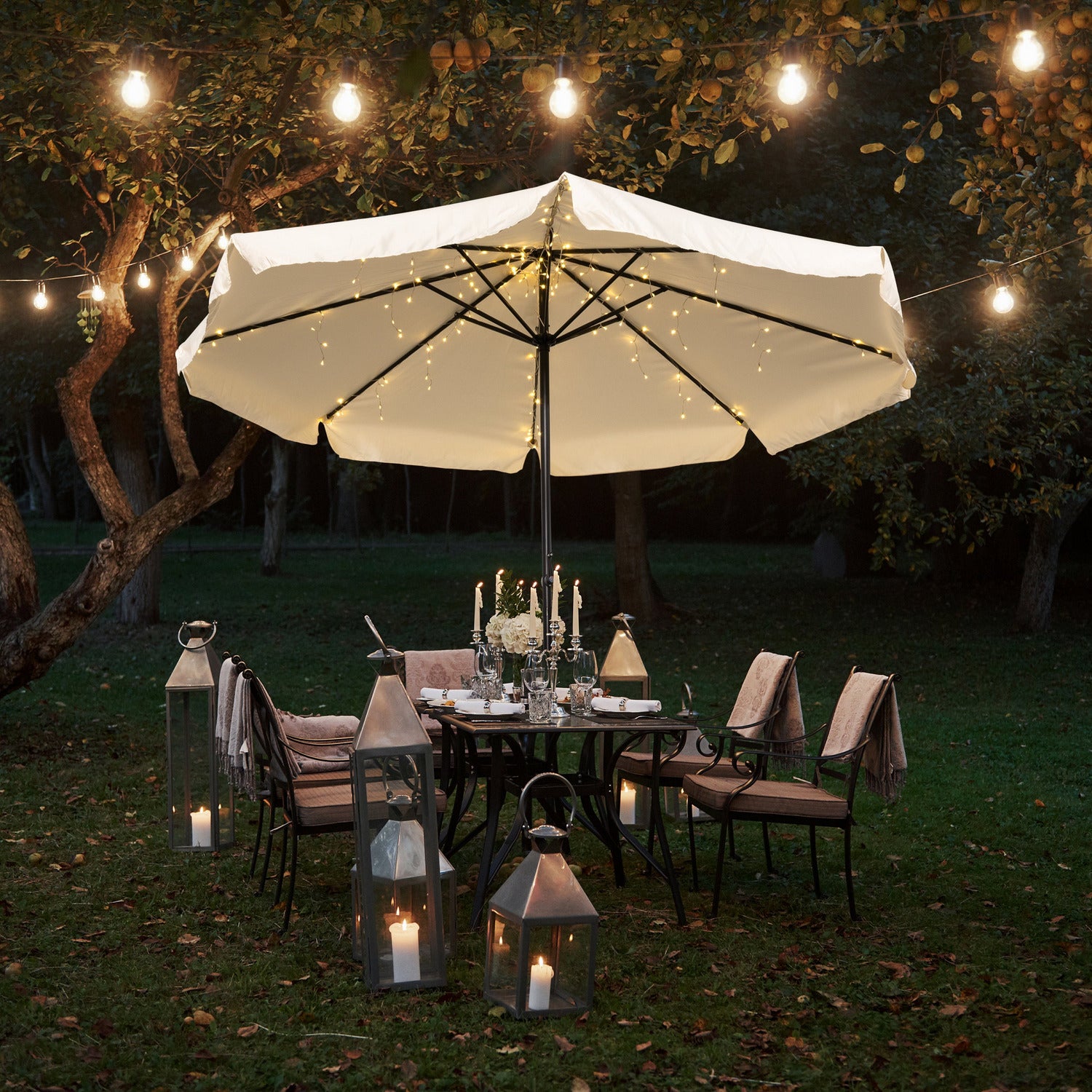 DICTROLUX - Catena luminosa per ombrellone 200 luci led con pannello solare da esterno