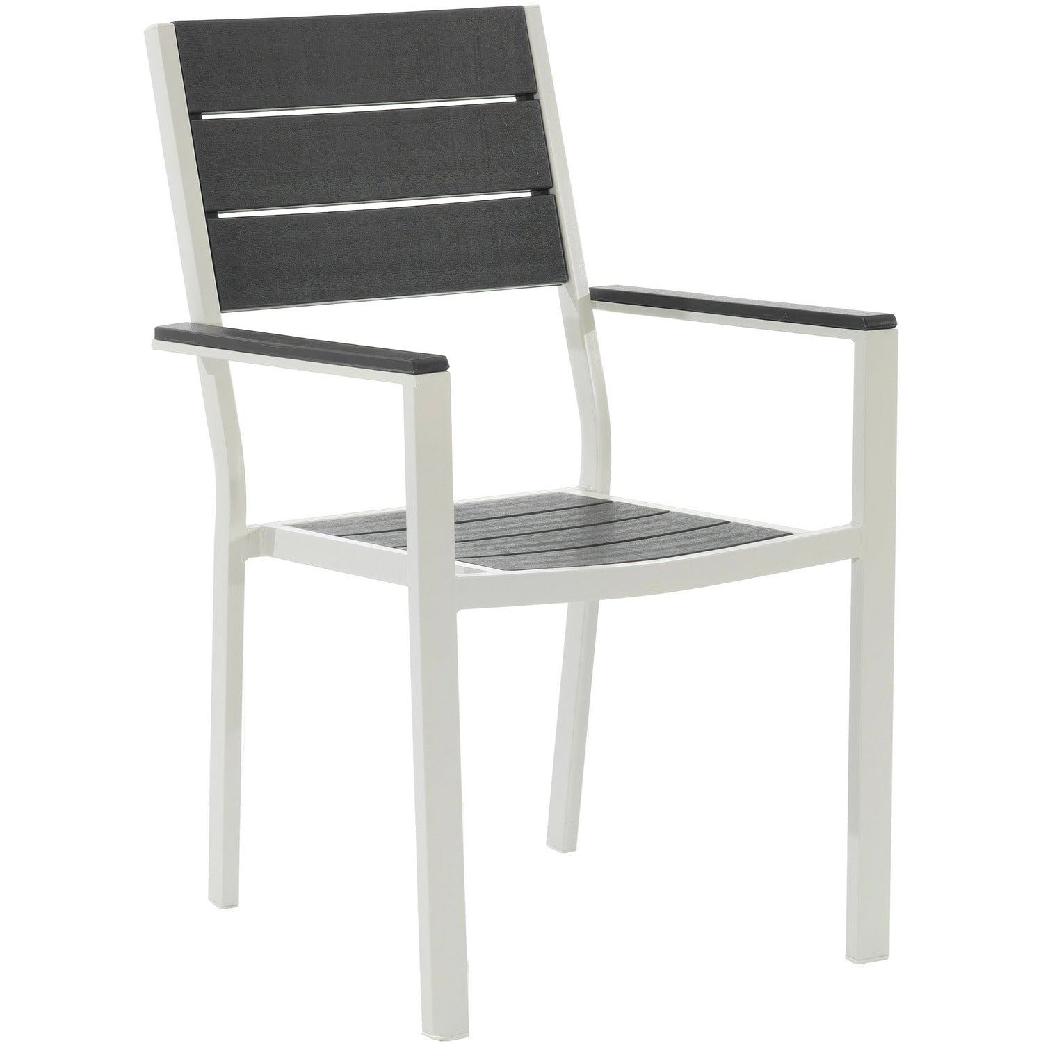 VESTIAMO CASA GIARDINO - Sedia da giardino in acciaio Bianco con Doghe Effetto Legno Antracite - h88x62x55 cm