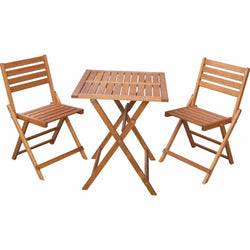 VESTIAMO CASA GIARDINO - Set giardino Bistrot tavolo pieghevole 60x60 cm e 2 sedie pieghevoli in legno