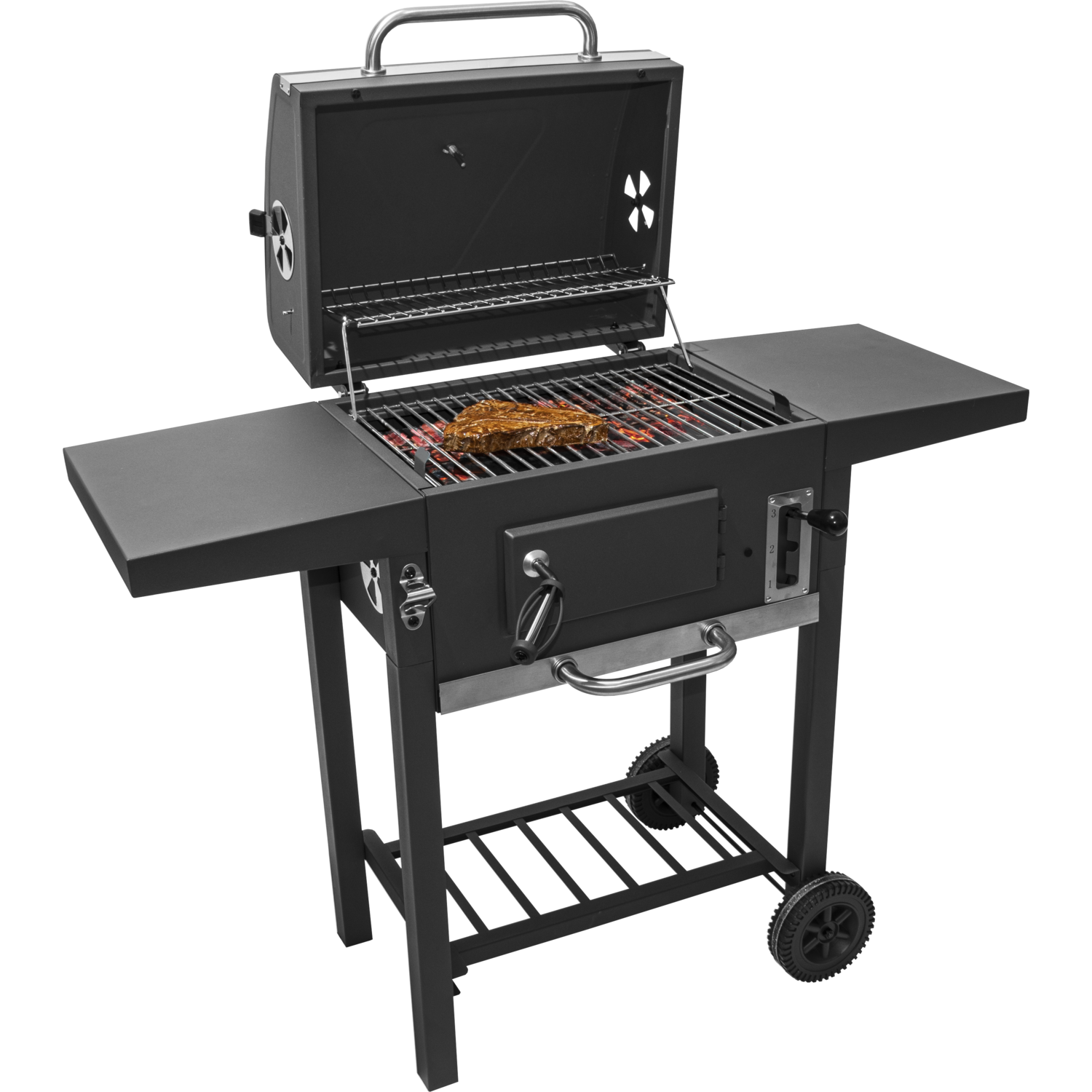GUSTO CASA - Barbecue con coperchio, termometro e ruote h96,3x108x36cm