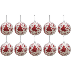VESTIAMO CASA GRAN NATALE - Palle di Natale bianche con rosso set 10 pezzi diametro 6 cm
